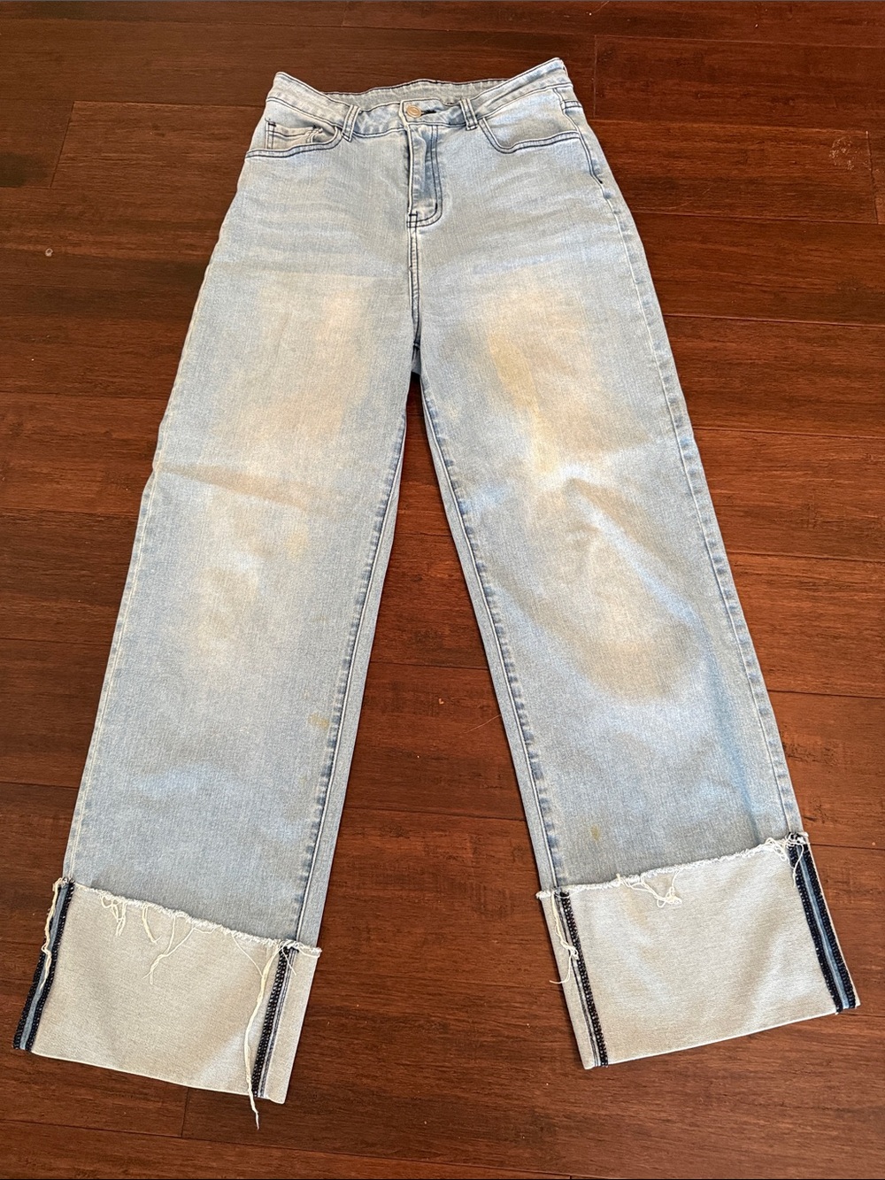 Light Wash Straight-Leg Jeans with Cuffed Hem